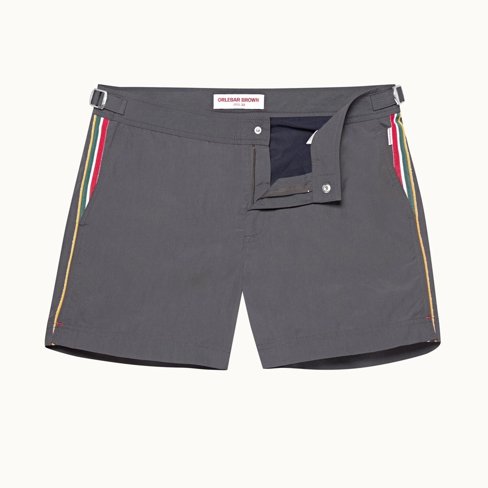 Orlebar Brown Gray Swim Shorts with Multicolor Side Stripes